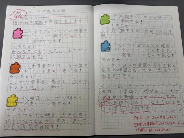 ３学期の目標「学年目標のピース」に合わせて