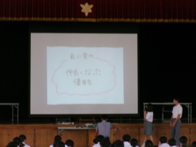 各クラスの代表が１学期のクラスの様子のふり返りを発表する様子